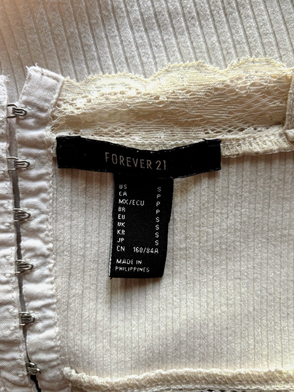 Forever 21 Cream Ribbed Lace Trim Cami Balletcore Y2K Inspired Top - Picture 5 of 5